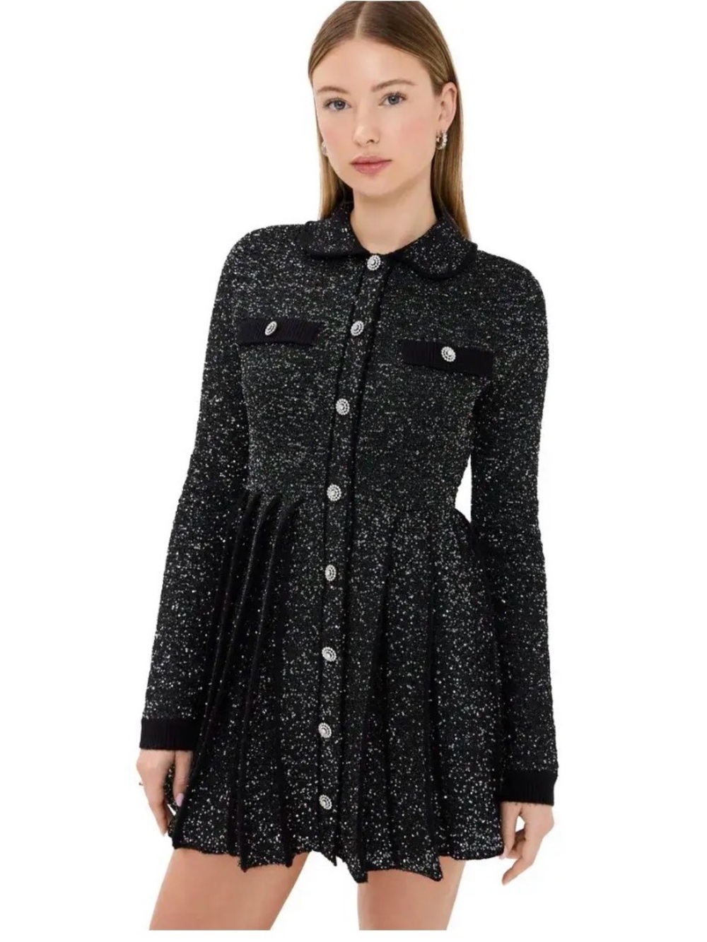 Hill House The Chloe Sequin Boucle Knit Sweater Dress